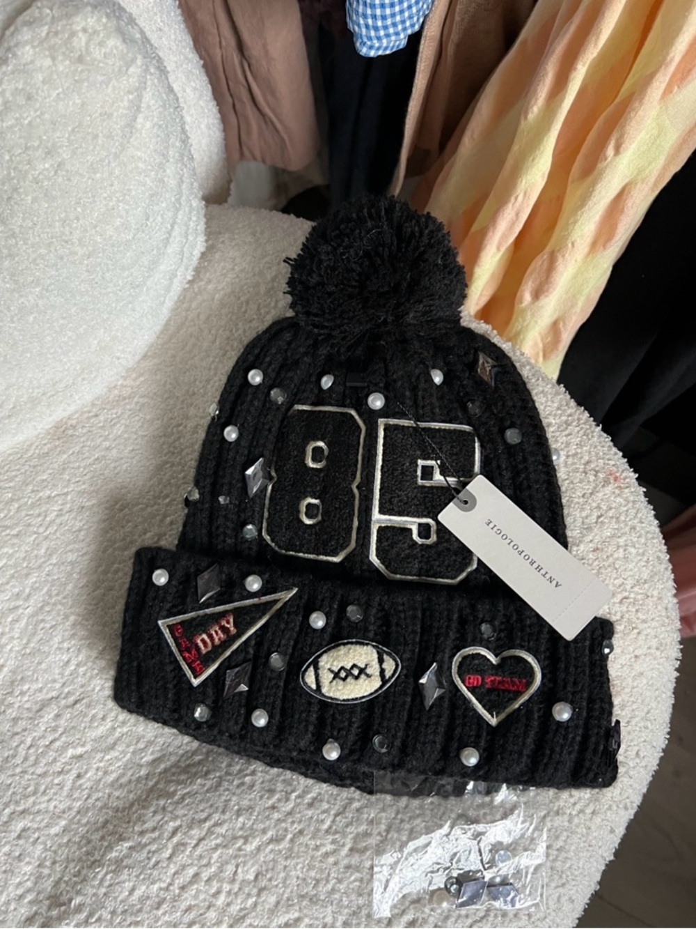 NWT Anthropologie Embellished Football Beanie ✨ - Picture 3 of 4